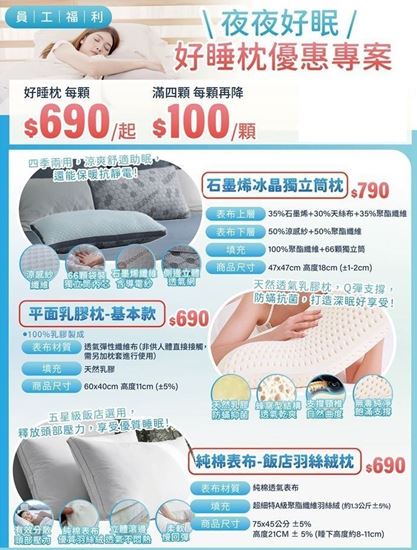 圖片 好睡枕(石墨烯獨立筒枕/平面Q彈乳膠枕/飯店羽絲絨枕)