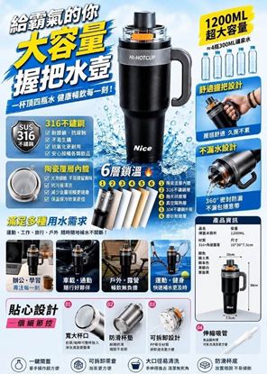 圖片 頂規 316不鏽鋼+陶瓷內膽 手把款 1200ML大容量隨身保冰/溫杯